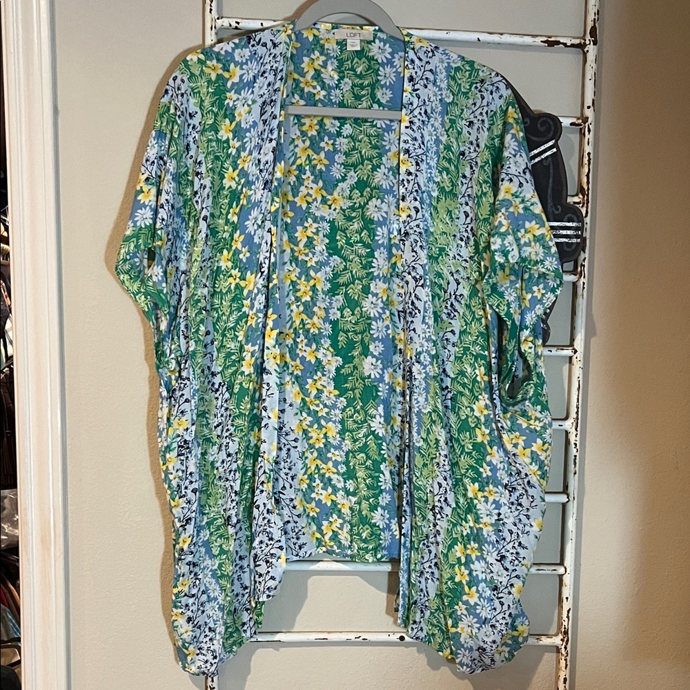 LOFT Green and Yellow Floral Duster